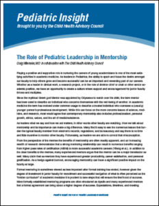 The Role of Pediatric Leadership in Mentorship, Child Health Advisory Council, Career Physician, Craig Hillemeier, MD